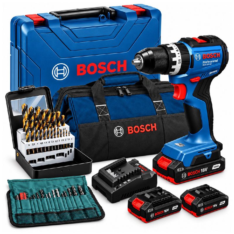Kit Parafusadeira Furadeira (GSB 18V-52) + Bolsa de Transporte e Jogo de Brocas 21 Peças - Bosch