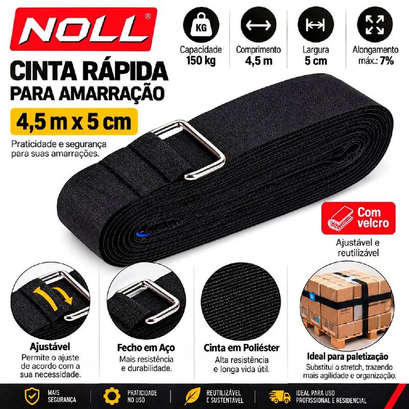 Conjunto Com 5 Cintas Para amarração Rápida Com Velcro Reutilizável 4,5 x 5cm - Noll