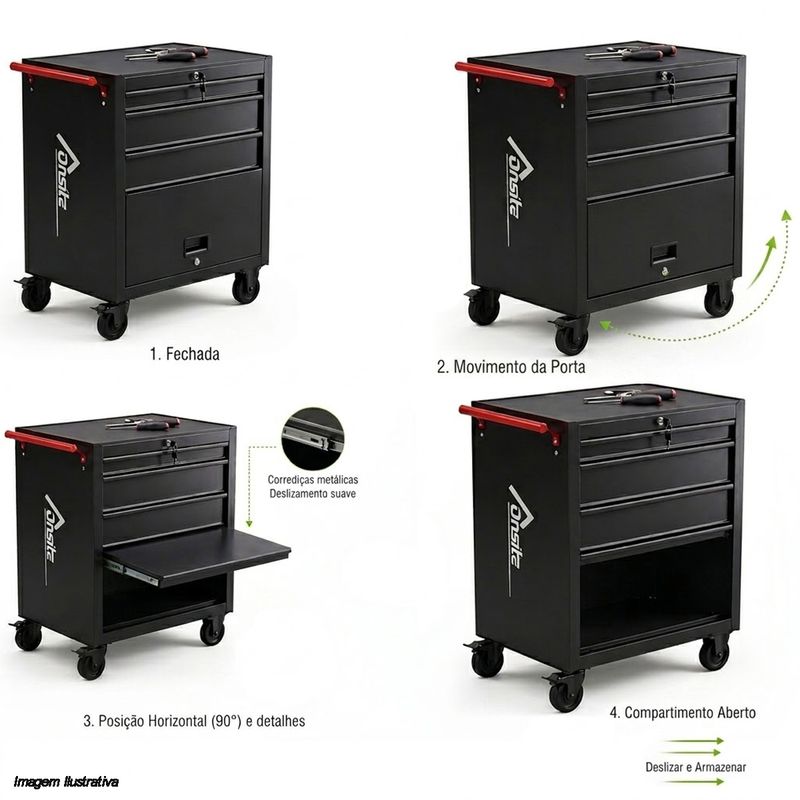 Carrinho Para Ferramentas Com 3 Gavetas Preto (O326454D) - Onsite