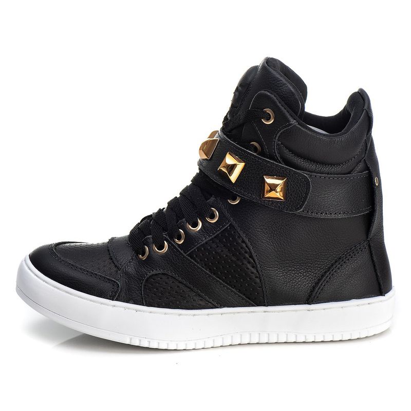 Tênis Sneaker Feminino Couro Legitimo Preto Calçad... - Sapato de Fábrica