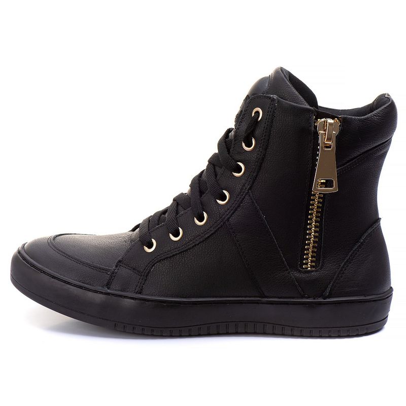 Tênis Sneaker Unissex Couro Legitimo Preto Calçado... - Sapato de Fábrica
