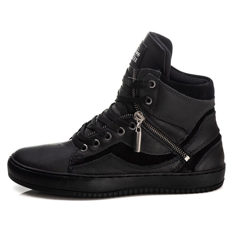 Tênis Sneaker Unissex Couro Legitimo Preto Calçado... - Sapato de Fábrica
