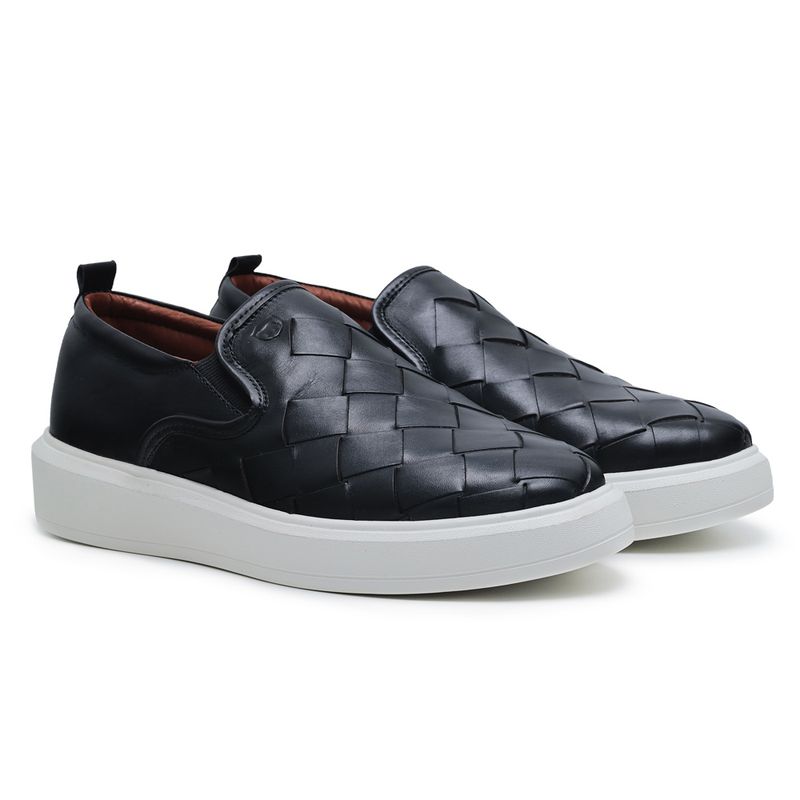 Slip On Couro Tressê Preto Cloud - 8241-cloud-trep... - Sapato de Fábrica