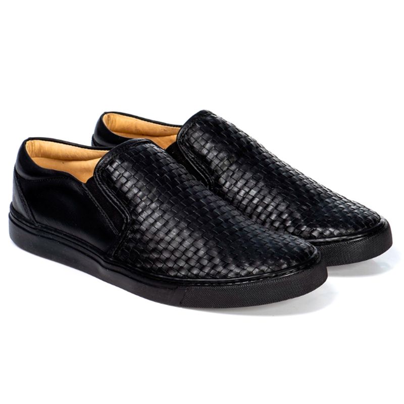 Sapatênis Slip On Tresse Couro Preto Forro de Cour... - Sapato de Fábrica