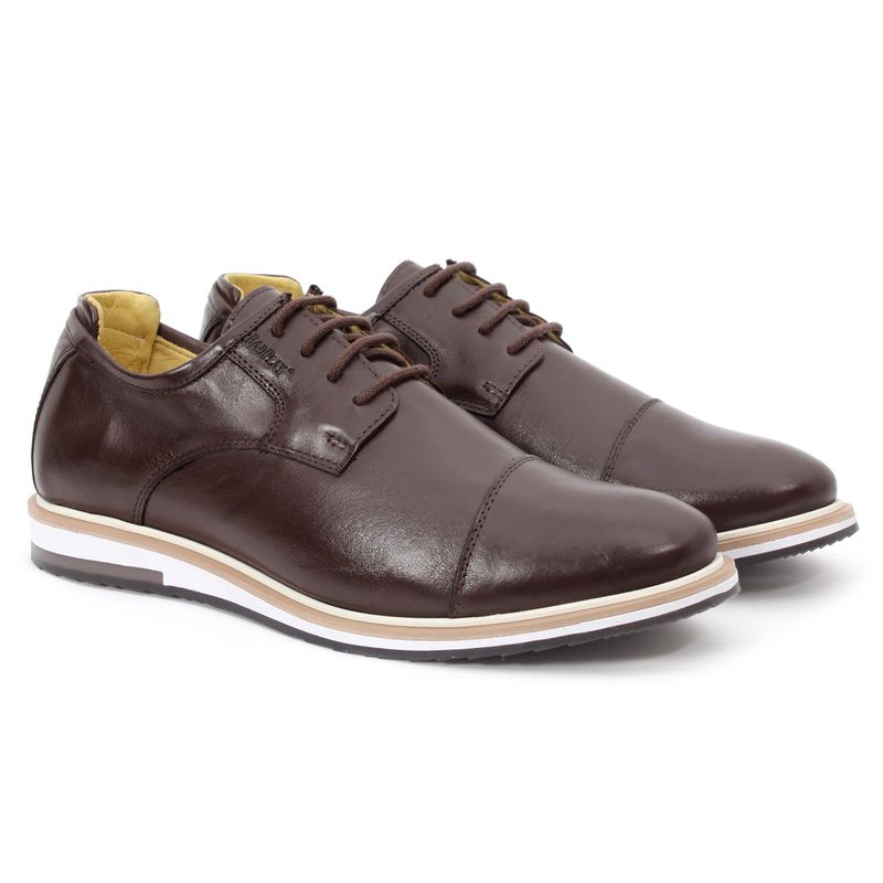 Sapato Derby Masculino Couro Legítimo Café Forro d... - Sapato de Fábrica