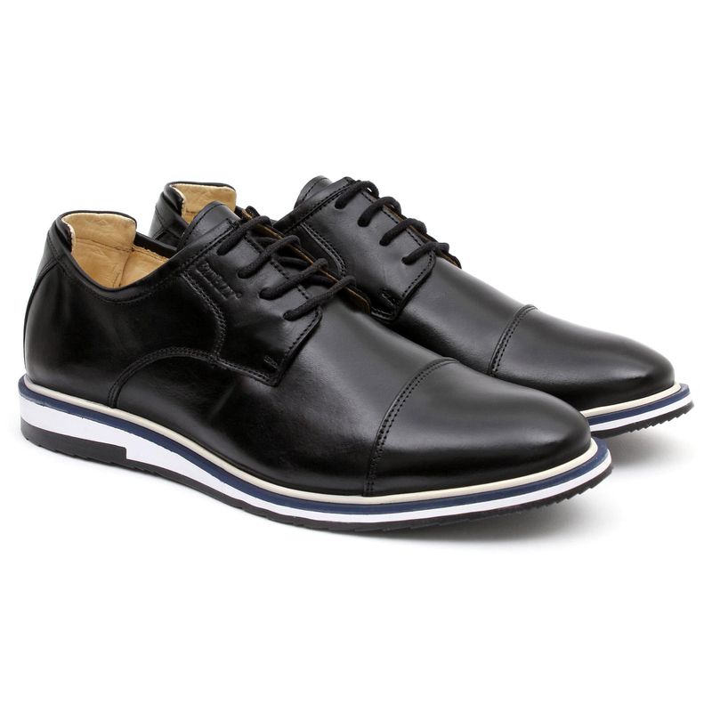 Sapato Derby Masculino Couro Legítimo Preto Forro ... - Sapato de Fábrica
