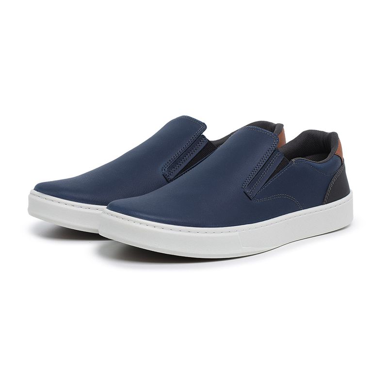 Sapatênis Slip on BS Couro Ecológico Azul Palmilha... - Sapato de Fábrica