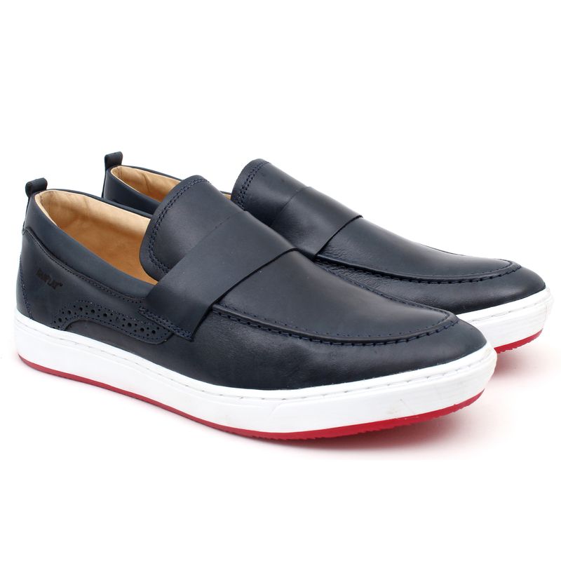 Loafer Couro Legítimo Azul Marinho Aston - 1593-... - Sapato de Fábrica