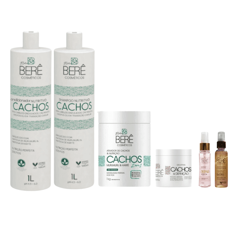 Kit Cachos Nutrição (Murumuru e Karité) + Gelatina... - BELABERE
