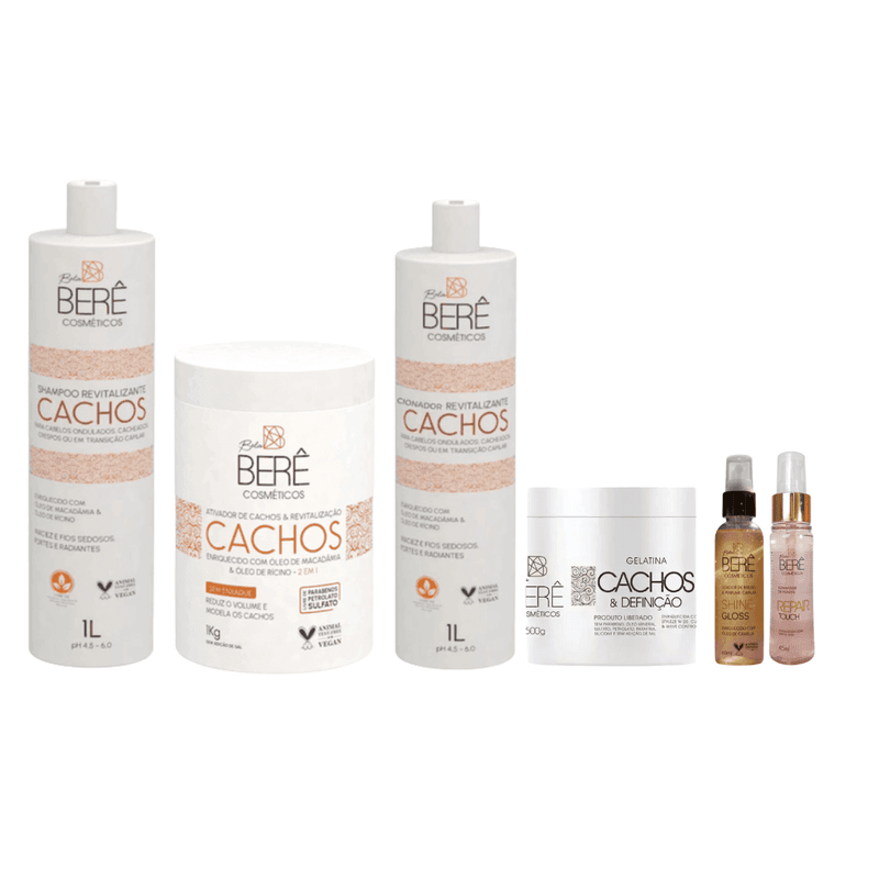 Kit Cachos Revitalização (Macadâmia e Rícino) + Ge... - BELABERE