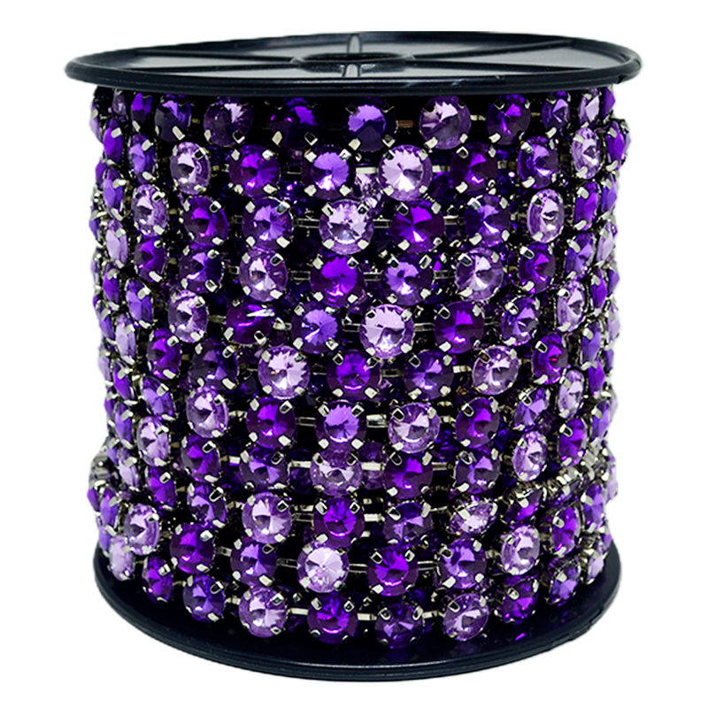 Corrente Mini Rivoli 10x10mm Pedra Degradê Purple - Banho Níquel
