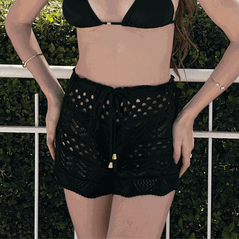 Short Tricô Preto - 2057406390004 - Ella Moda Praia