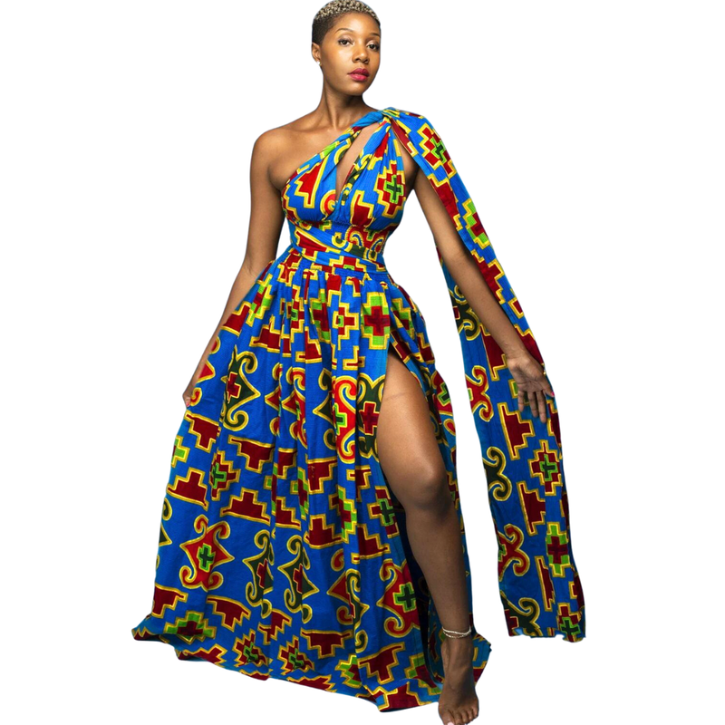 Vestido Africano Azul Petróleo Multi - Estilo Afro