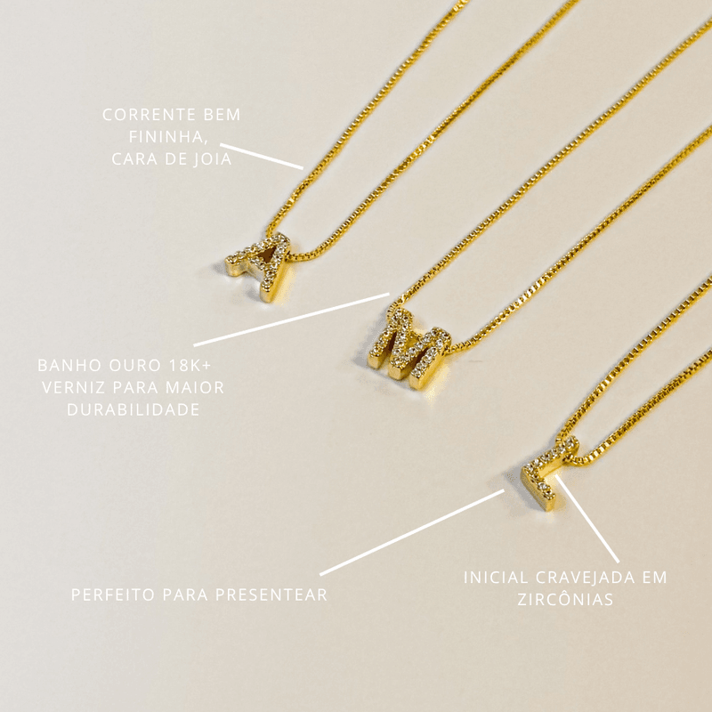 Colar Inicial Cravejada- banho ouro 18k