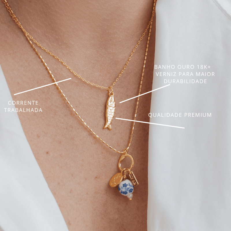 Colar Peixe- banho ouro 18k