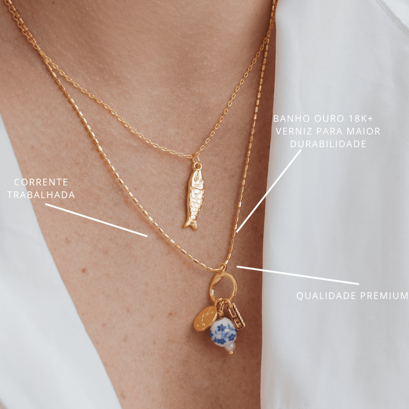Colar Charms - banho ouro 18k
