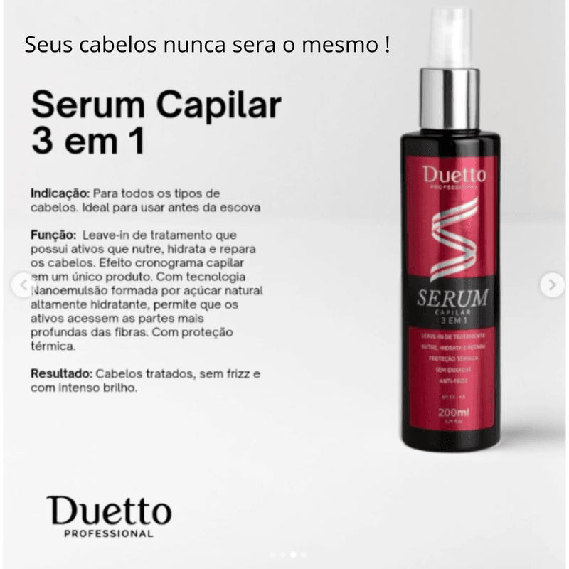 Sérum Capilar 3 em 1 Duetto Professional 200ml