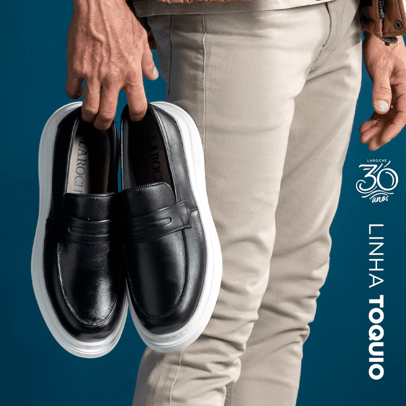 Slip On Loafer Masculino Laroche Toquio em Couro - Preto + Brinde