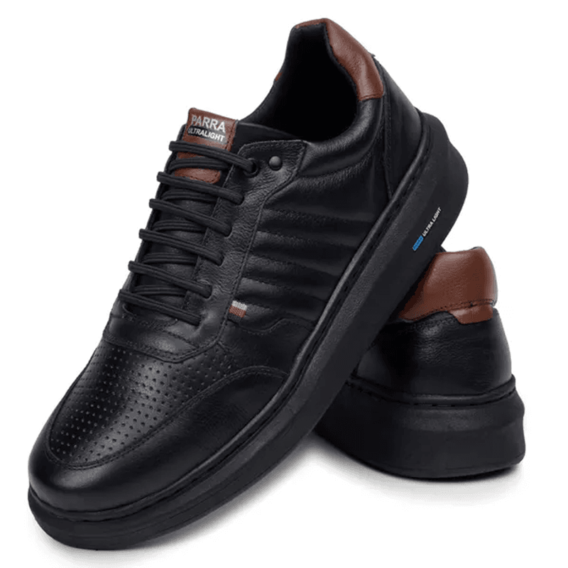 Kit Sapatênis Tênis Masculino 100% Couro Legítimo Confortável 1070 + 1051 Preto - Preto / Havana