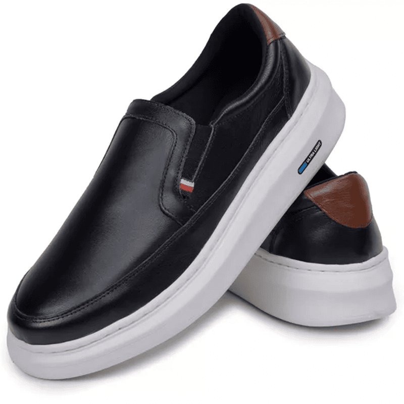 Kit Sapatênis Tênis Masculino 100% Couro Legítimo Confortável 1070 + 1051 Palha / Preto - Branco