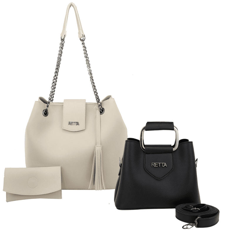 Kit Bolsa Saco Corrente Grande Marfim + Bolsa Pequ... - RETTA