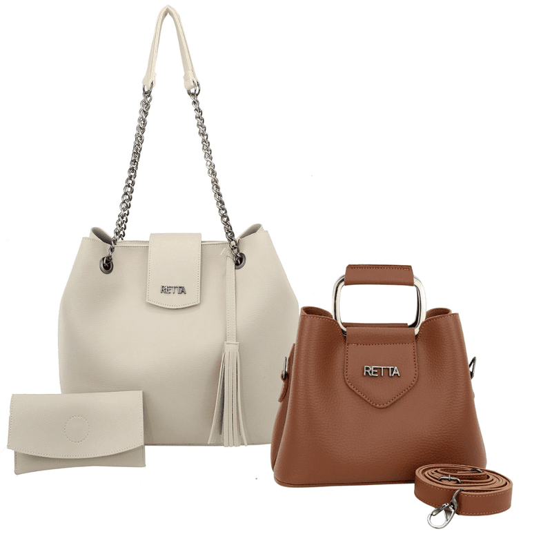 Kit Bolsa Saco Corrente Grande Marfim + Bolsa Pequ... - RETTA