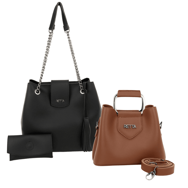 Kit Bolsa Saco Corrente Grande Preta + Bolsa Peque... - RETTA