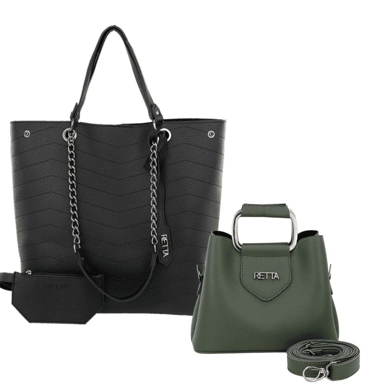 Kit Valentina Grande Preta + Chloe pequena Militar - RETTA