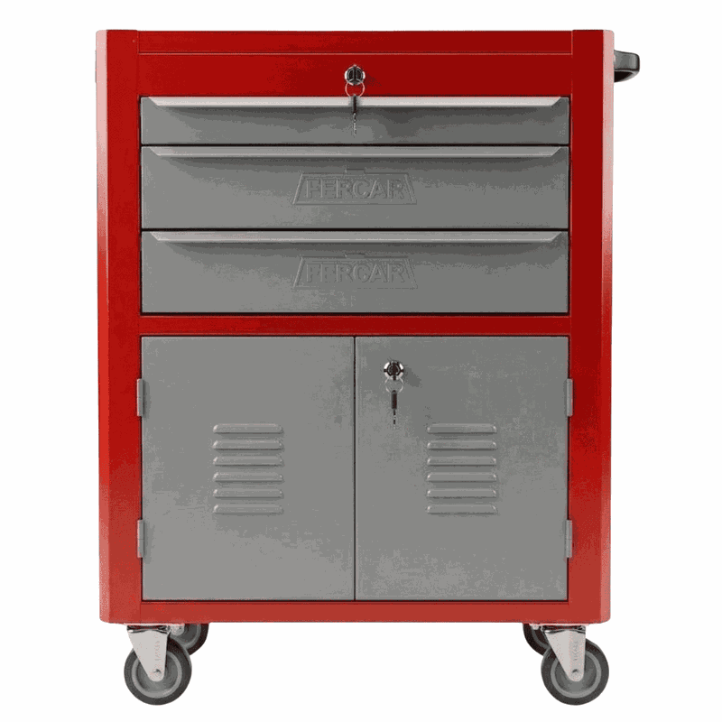 Carrinho Para Ferramentas Fechado Com 3 Gavetas Vermelho (C06) - Fercar