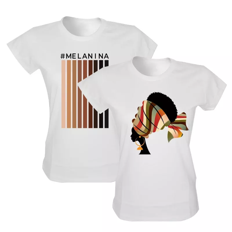 Kit 2 Camisetas Melanina e Rainha Turbante - Estilo Afro