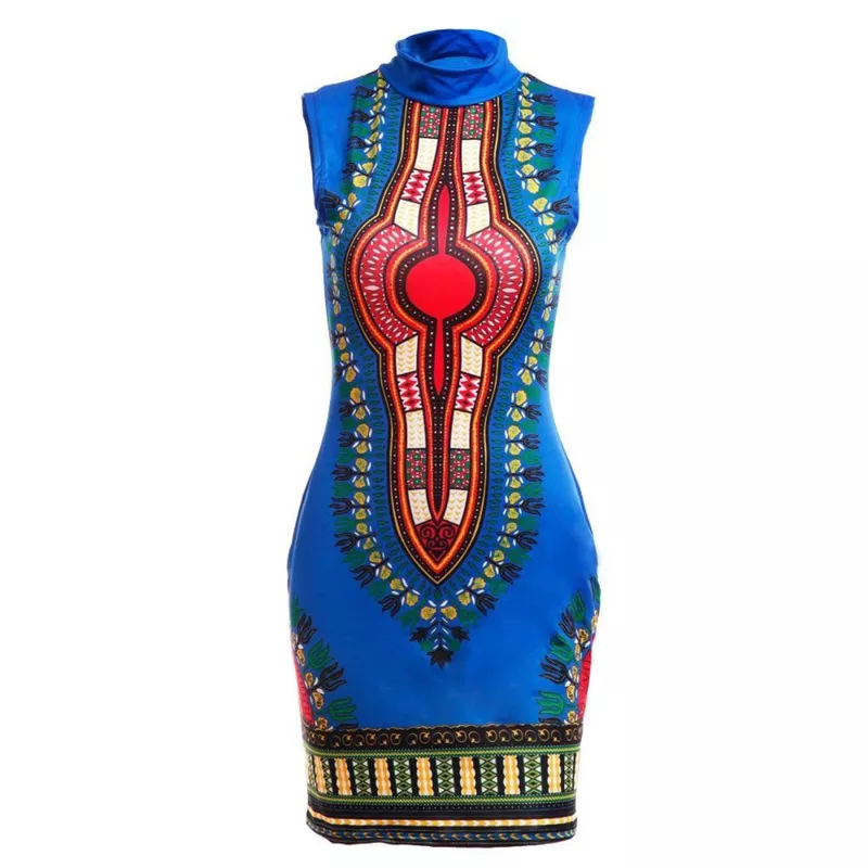 Vestido Mini Dashiki Estilo Afro Azul Sem Manga - Estilo Afro