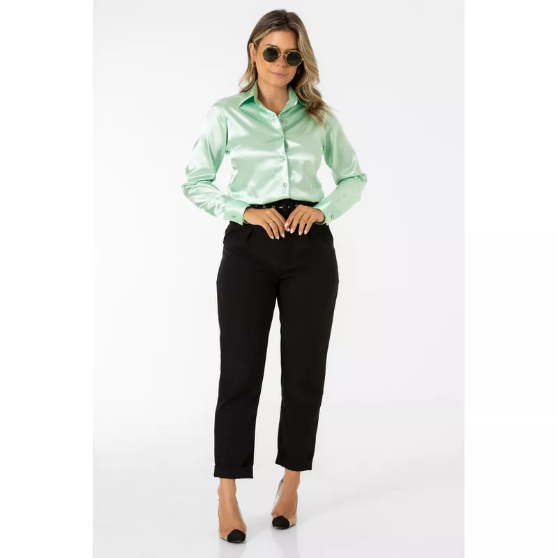 Camisa De Cetim Social Verde Clara Nice - Fyorella