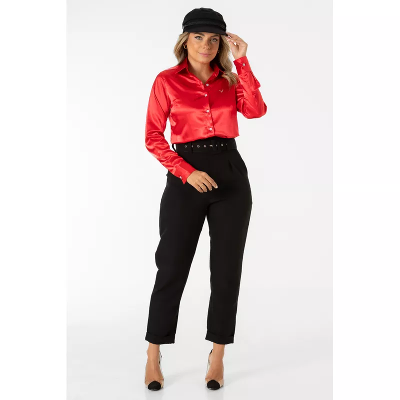 Camisa De Cetim Social Vermelho Scarlet - Fyorella