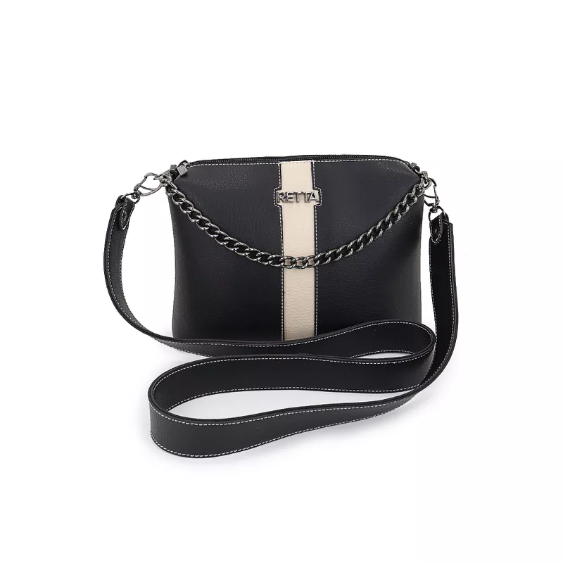 Bolsa Feminina Tiracolo Pequena Kiara Preta com Marfim | RETTA