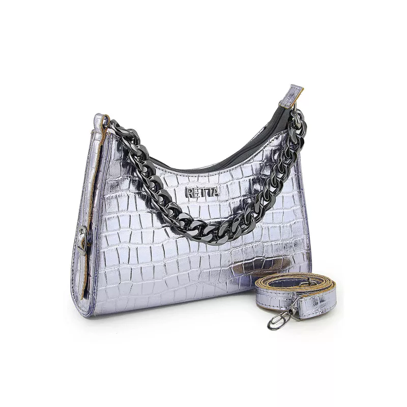  Bolsa Tiracolo Média Ágata Prata Cromada - RETTA
