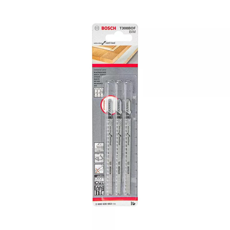 Lâmina Serra Tico Tico Bosch T308BOF Extra Clean Hard Wood 3 peças