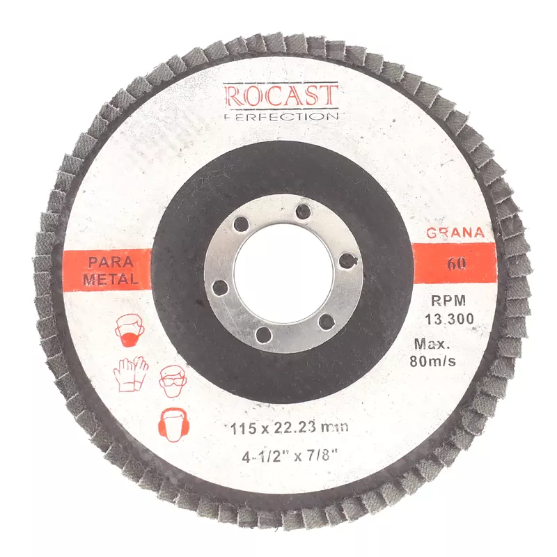 Disco de Lixa Flap 115 x 22mm 4.1/2pol x 7/8pol Gr 60 102,0002 ROCAST