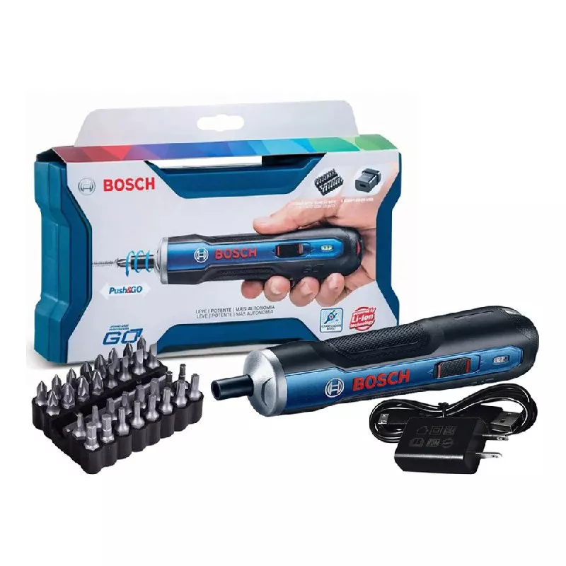 Parafusadeira a Bateria Bosch Go 3,6V BIVOLT com 32 Bits, 1 Cabo USB em Maleta