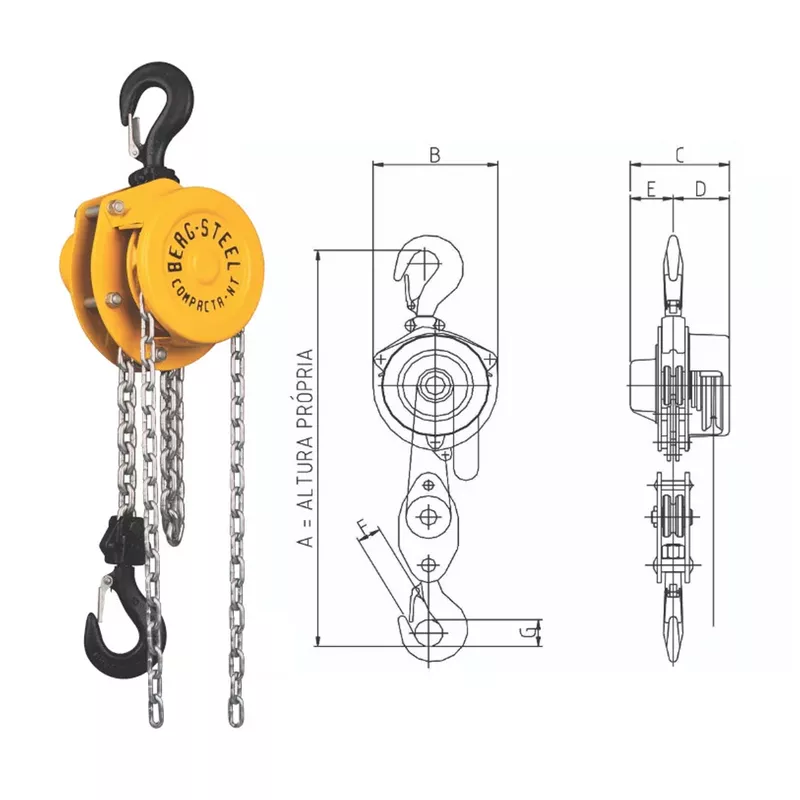 Talha Manual Compacta NT 1000Kg x 5 Metros - Berg-Steel 