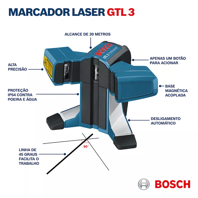 Nível a laser Bosch GTL 3 com alcance de até 20 metros