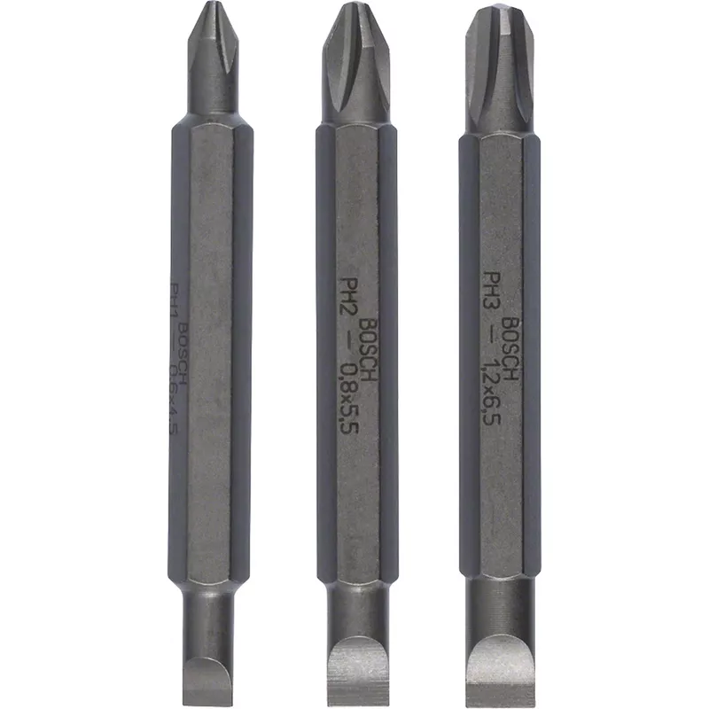 Jogo de pontas duplas Bosch Extra Hard 60mm, 3 peças, PH1, PH2, PH3, S0,6x4,5, S0,8x5,5, S1,2x6,5