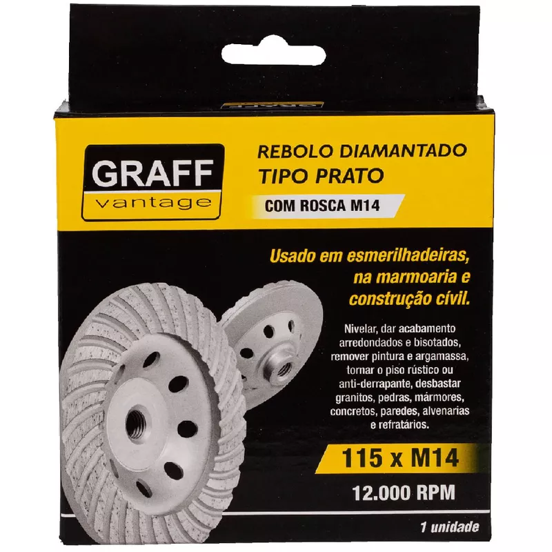 REVO シーガル REVOLUTION レボリューション 3×2mm Rebolo Diamantado Tipo Prato c/ Rosca 115xM14mm (573,0005) - Graff