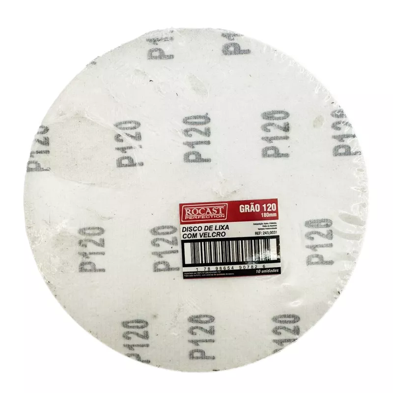 Kit Disco de Lixa Com Velcro 7'' GR. 120 Com 10 Unidades (243,0031) - Rocast