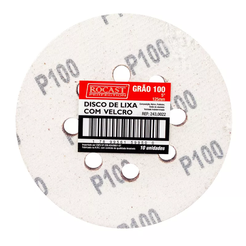 Kit Disco de Lixa Com Velcro 5'' GR. 100 Com 10 Unidades (243,0022) - Rocast