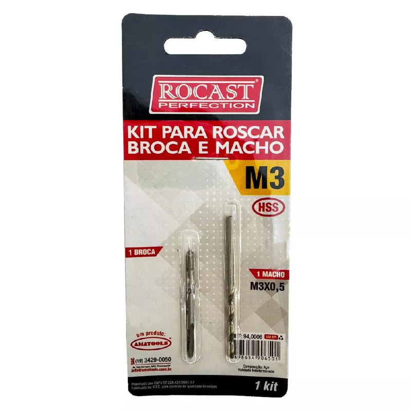 Kit Para Roscar Broca e Macho HSS M3 x 0,5mm (94,0006) - Rocast
