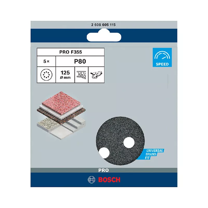 Disco de Lixa Com Velcro 125mm - GR. 80 Com 5 Peças (2608605115) - Bosch