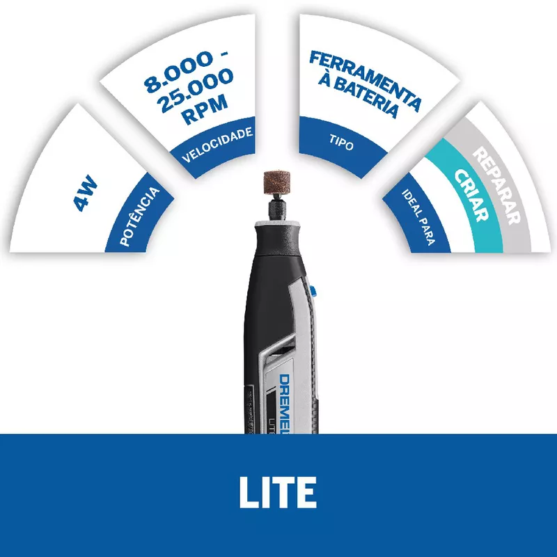 Micro Retífica Lite a Bateria com 10 Acessórios - Dremel