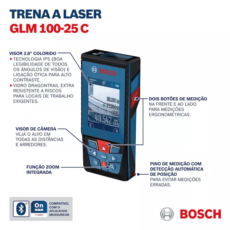 Trena Laser GLM 100-25 C Alcance 100m com Bluetooth - Bosch