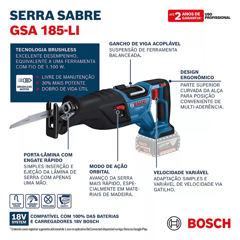 Serra Sabre 2700 Cortes/min Bateria 18V GSA 18V-LIH - Bosch