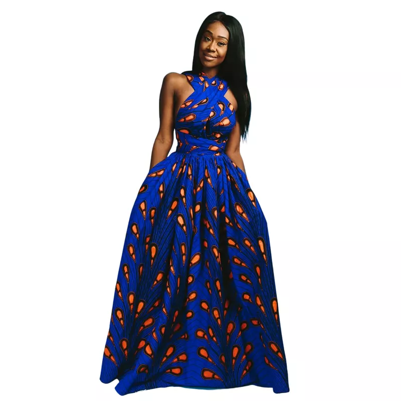Vestido Africano Pena Azul e Laranja - Estilo Afro